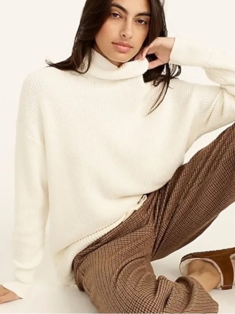 J.Crew White Oversized Cashmere Cotton Turtleneck Sweater – Size S